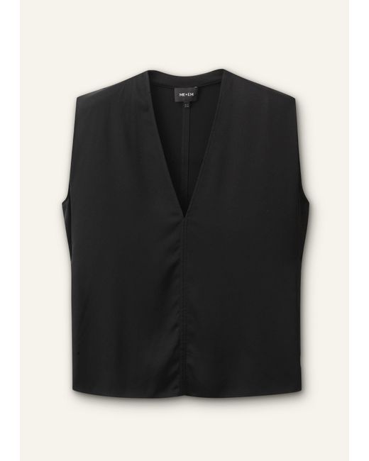 ME+EM Black Satin V Neck Shell Top + Tie