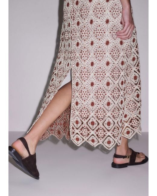 ME+EM Pink Graphic Cotton Lace Slim Maxi Dress Rosewood-Cream