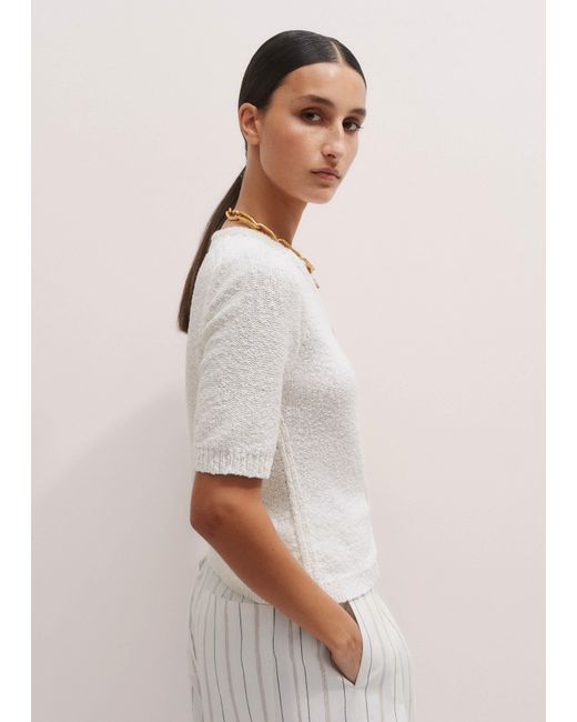 ME+EM Natural Bouclé Buttoned Tee