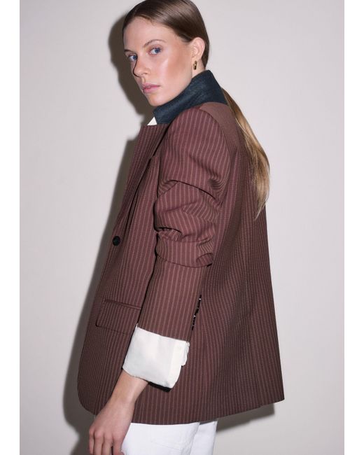 ME+EM Brown Pinstripe Sharp Shoulder Contour Blazer