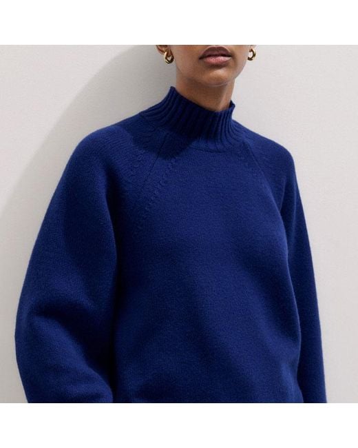 ME+EM Blue High Neck Relaxed Raglan Jumper