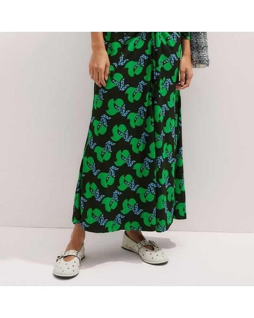 ME+EM Green Crepe Birds Of Paradise Maxi Dress + Belt