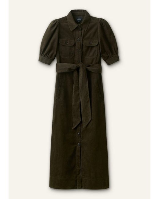 ME+EM Green Cord Fit And Flare Maxi Shirt Dress + Tie Rich