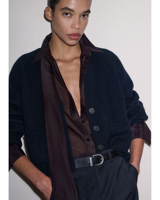 ME+EM Blue Merino Cashmere V Neck Relaxed Cardigan
