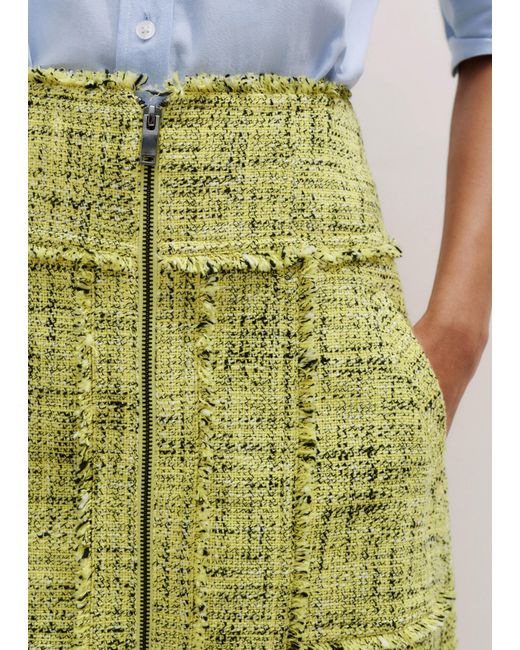 ME+EM Green Tweed Zip Front A-Line Midi Skirt