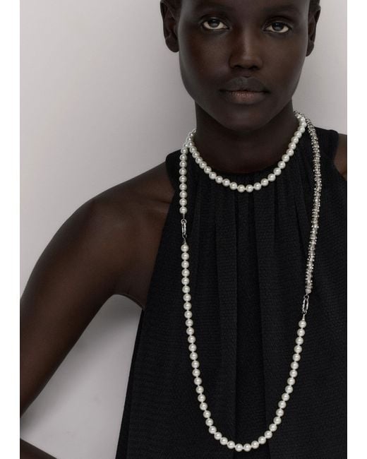 ME+EM White Transformative Pearl And Diamante Longline Necklace Off