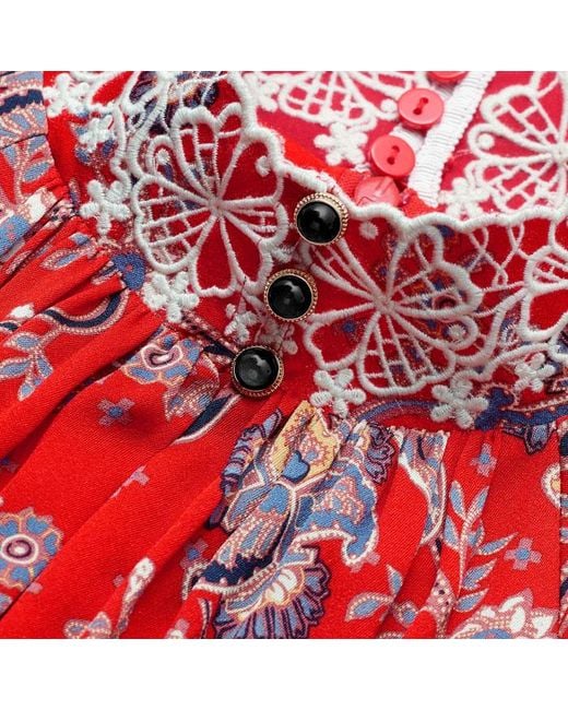 ME+EM Red Fit & Flare Ornate Paisley Print Maxi Dress