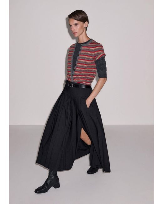 ME+EM Multicolor Pouf Sleeve Striped Cashmere Button Through Tee
