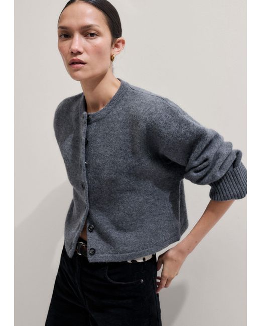 ME+EM Blue Dramatic Sleeve Knit Jacket Mid Melange