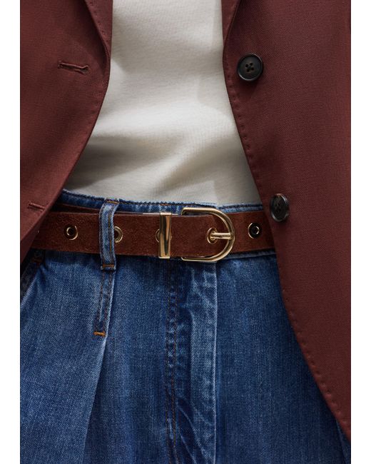 ME+EM Black Reversible Metal Eyelet Hips To Waist Belt-Chestnut