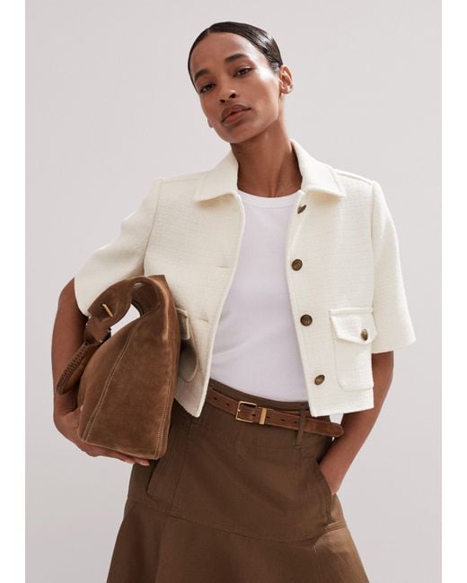 ME+EM Brown Tweed Short Sleeve Crop Jacket