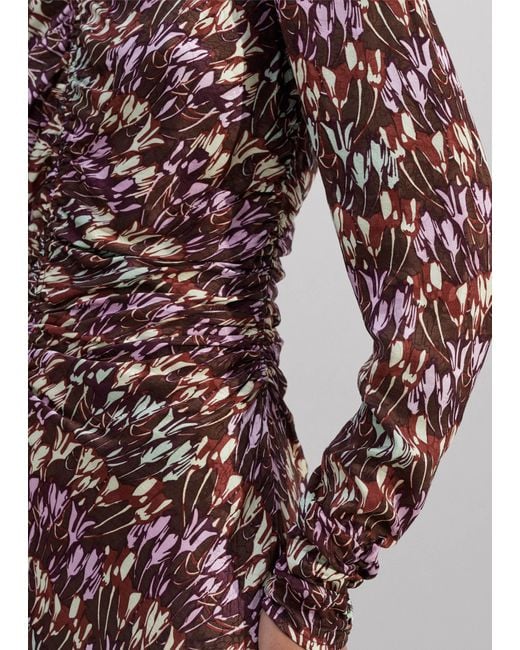 ME+EM Multicolor Tulip Print Ruched Midi Dress