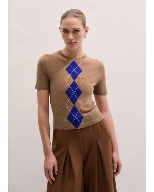 ME+EM Blue Fine Argyle Slim Tee