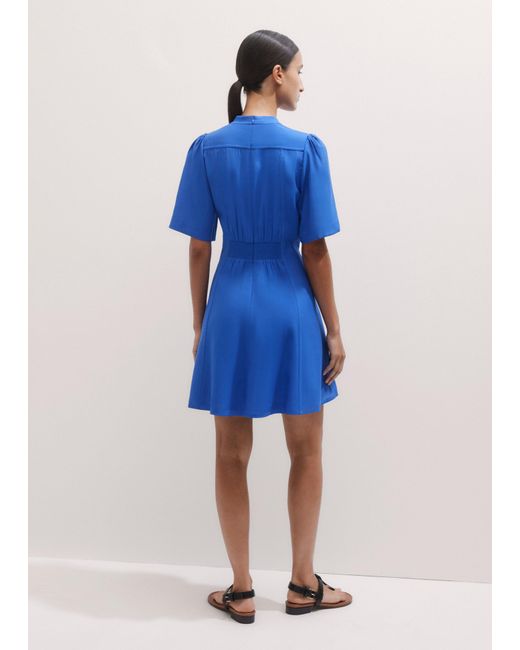 ME+EM Blue Panel Detail Fit And Flare Short Dress + Tie