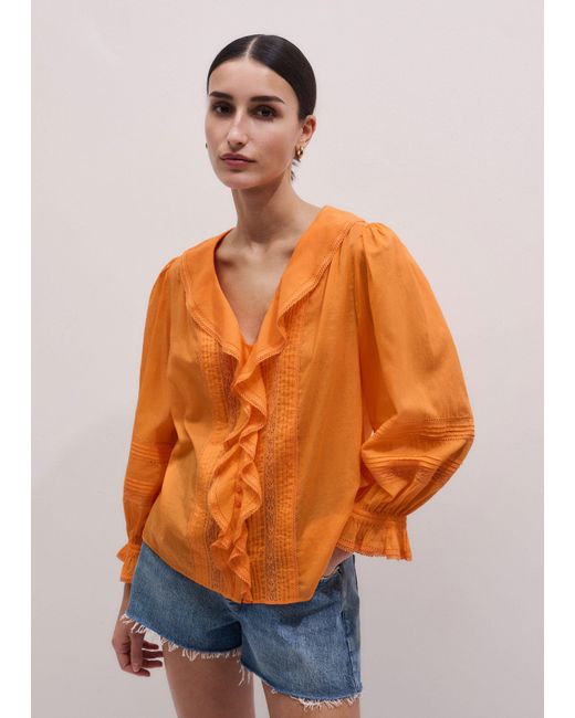ME+EM Orange Cotton Voile Ruffle Blouse