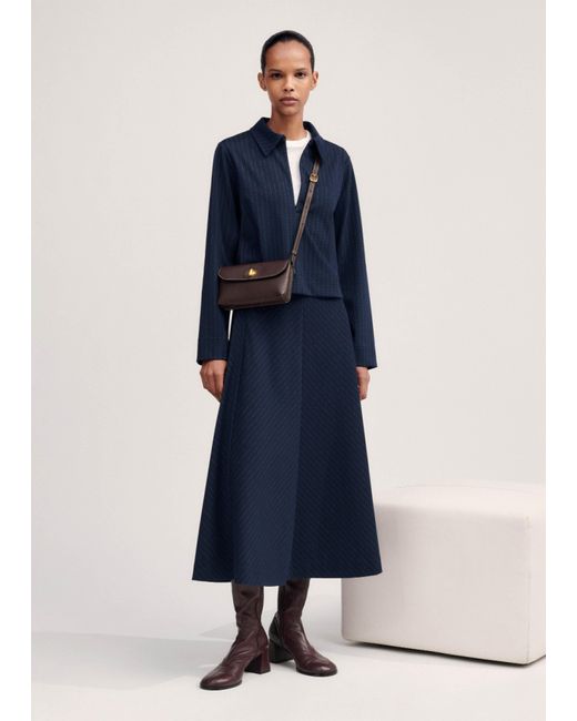 ME+EM Blue Travel Tailoring Pinstripe Midi Skirt