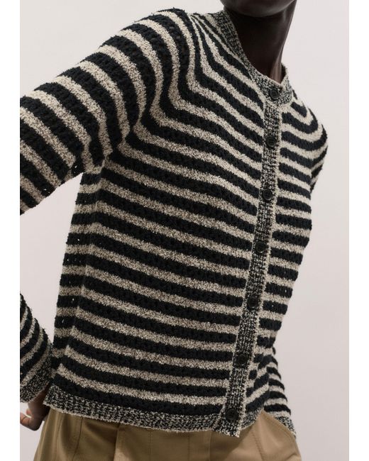 ME+EM Black Textured Stripe Cardigan-Cream