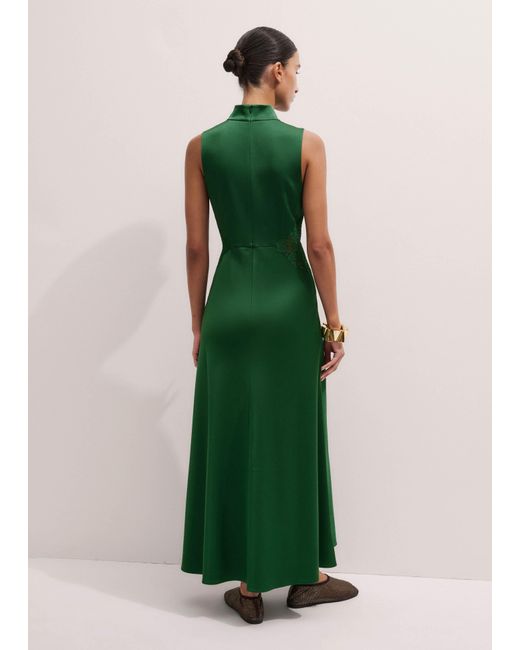 ME+EM Green Satin Back Crepe Lace Detail Maxi Dress