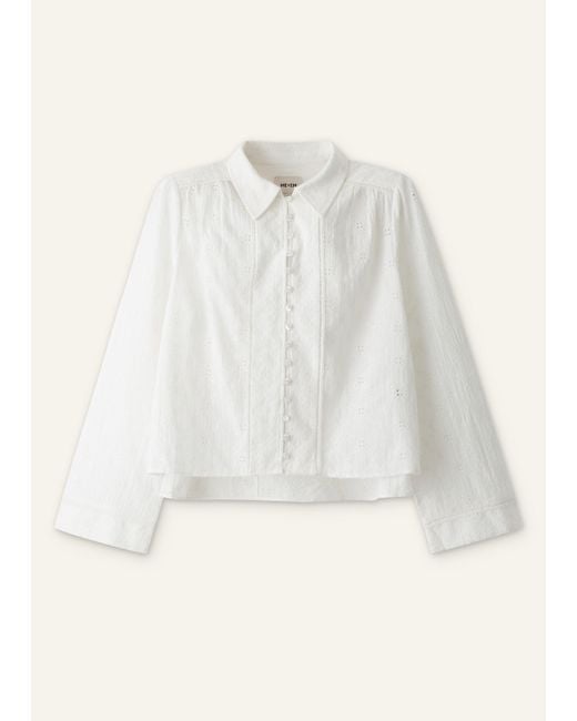 ME+EM White Embroidery Cotton Gauze Cropped Blouse