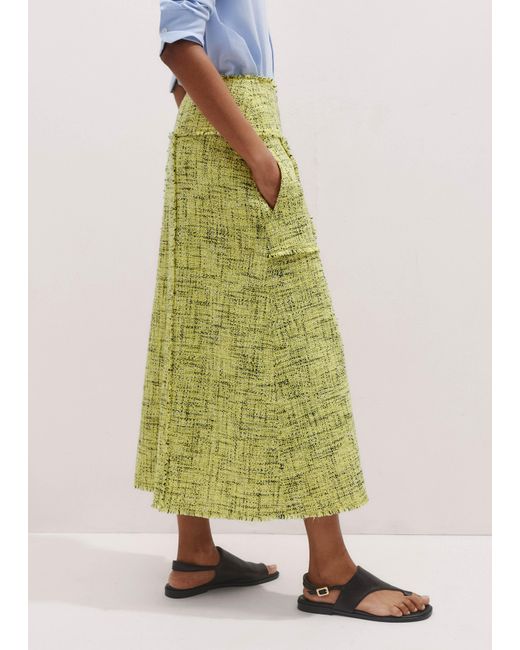 ME+EM Green Tweed Zip Front A-Line Midi Skirt
