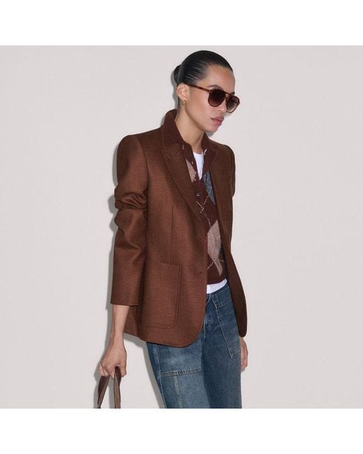 ME+EM Brown Sharp Shoulder Contour Blazer
