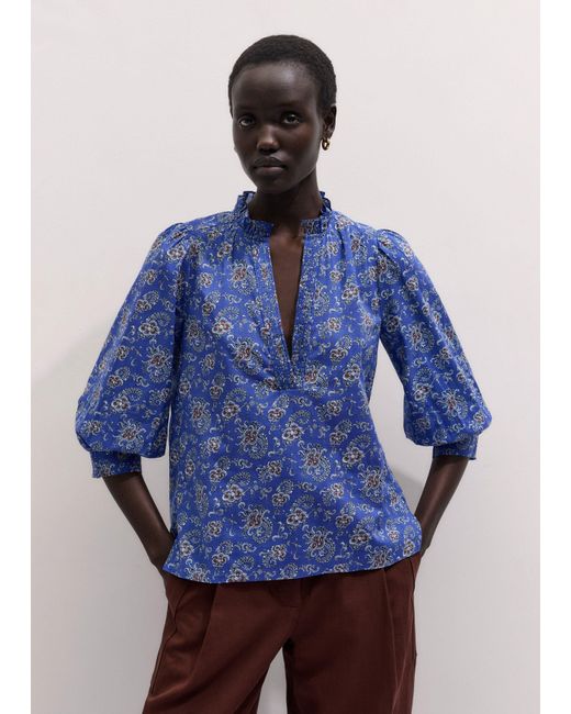 ME+EM Blue Gilded Paisley Print Straight Blouse