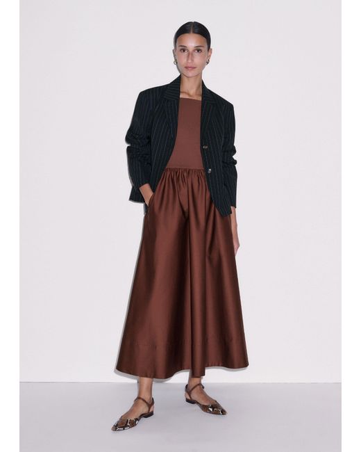 ME+EM Brown Boat Neck Fit And Flare Maxi Dress + Tie