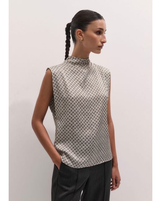 ME+EM Brown High Neck Flower Foulard Print Top