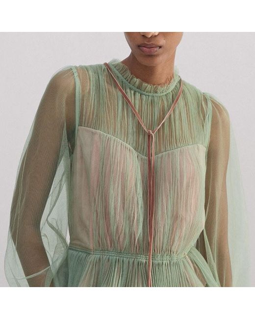 ME+EM Green Layered Tulle Top With Tie