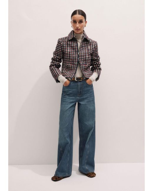 ME+EM Black Houndstooth Fitted Cropped Jacket