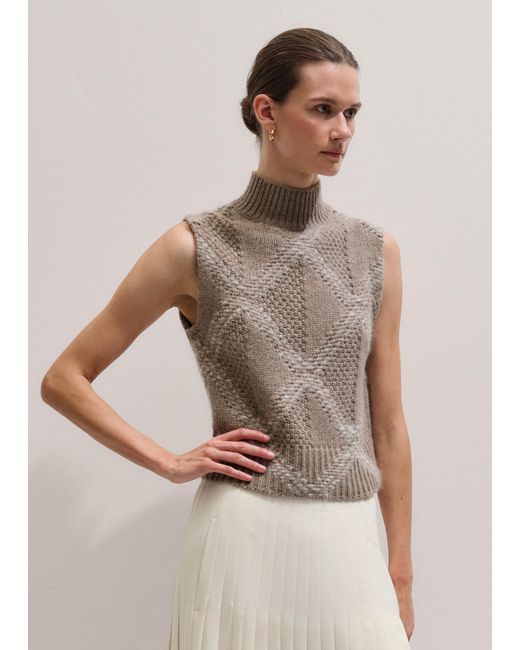 ME+EM Natural Statement Textured Argyle Vest