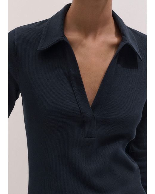 ME+EM Blue Ultimate Longsleeve Rib Polo Top