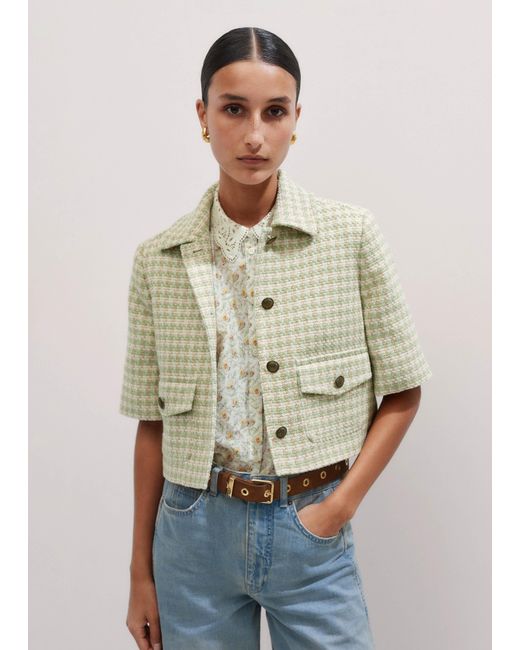 ME+EM Natural Dogtooth Short Sleeve Jacket