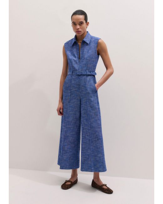 ME+EM Blue Texture Wide Leg Cropped Jumpsuit