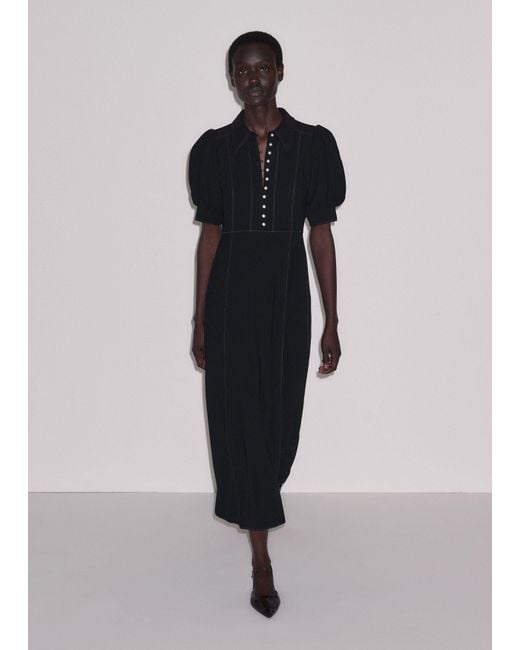 ME+EM Black Contrast Stitch Fit And Flare Midi Shirt Dress