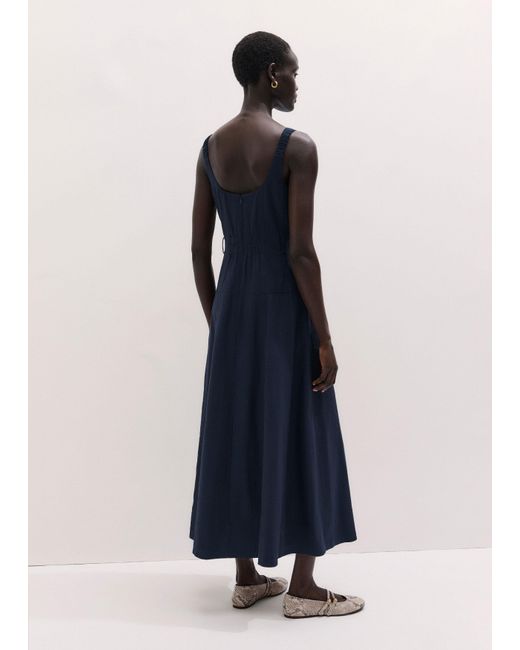 ME+EM Blue Crease-Less Linen Button Front Maxi Dress + Belt