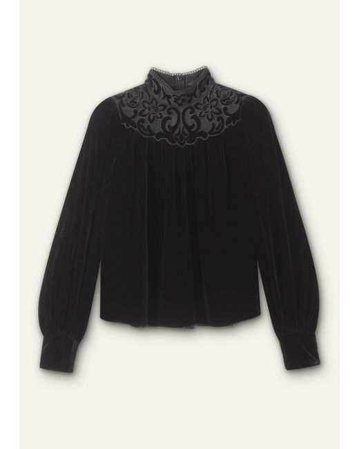 ME+EM Black Silk Blend Velvet Embroidered Top