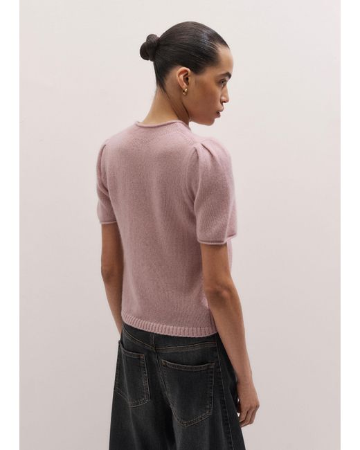 ME+EM Pink Merino Cashmere Silk Pouf Sleeve Knit Tee