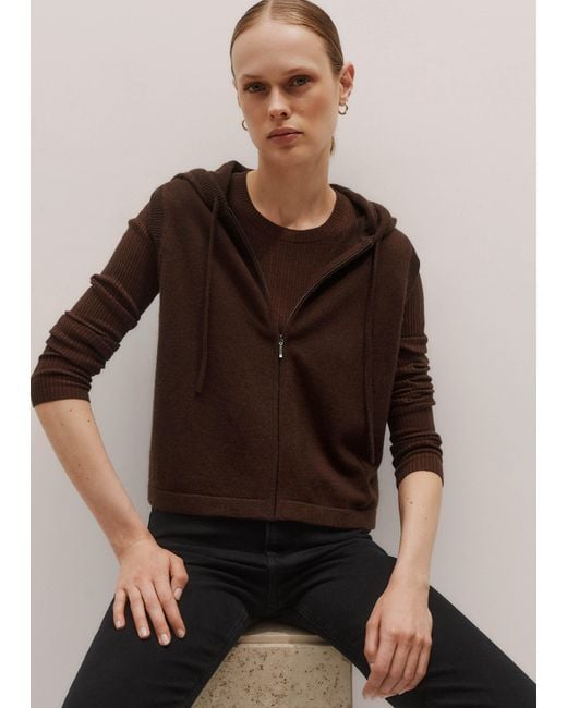 ME+EM Brown Cashmere Sleeveless Relaxed Zip Hoody Espresso
