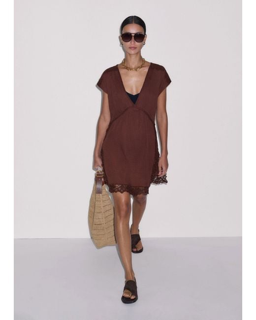 ME+EM Red Lace Detail Short Beach Dress