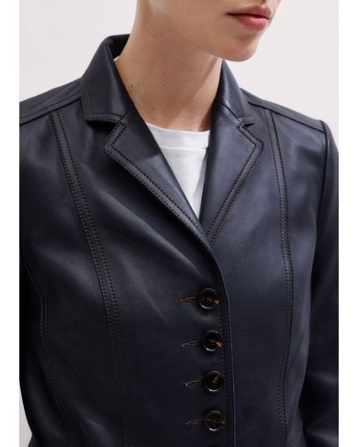 ME+EM Blue Leather Short Fitted Blazer