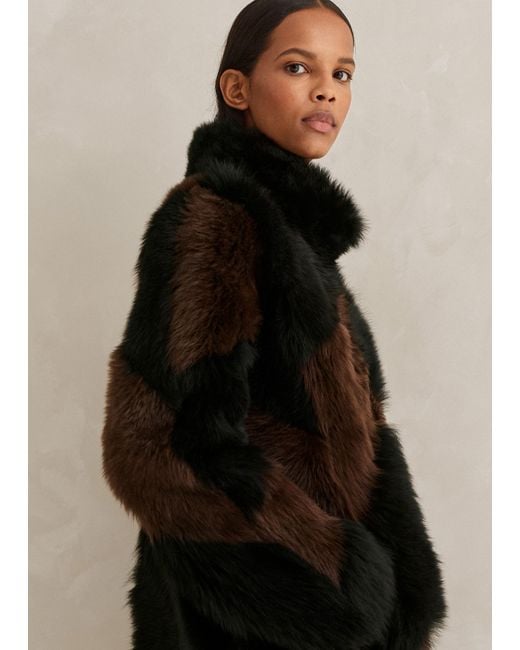 ME+EM Black Statement Shearling Patchwork Coat