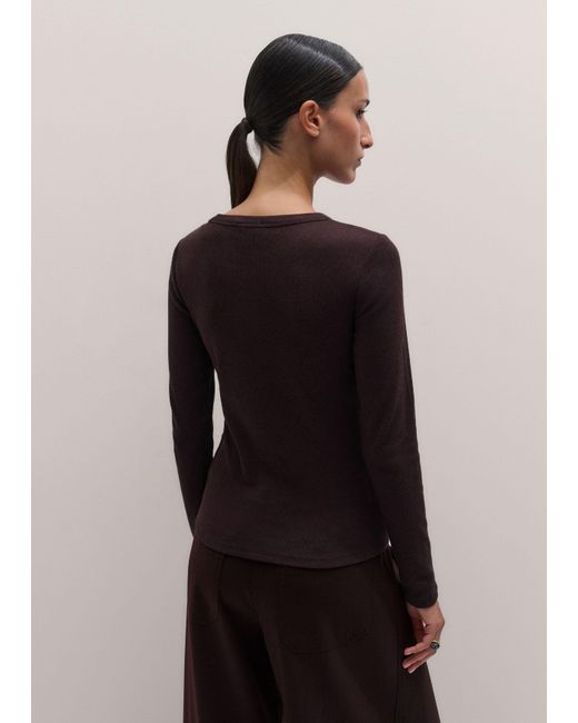 ME+EM Black Ultimate Rib Long Sleeve Top Port Melange