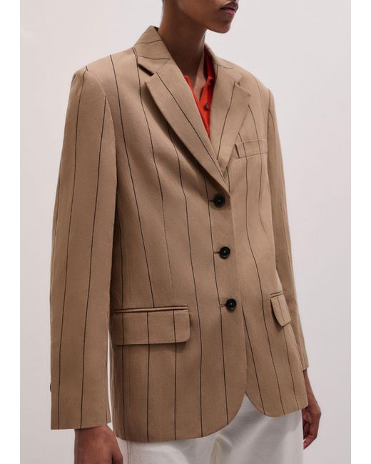 ME+EM Orange Intelligently Oversized Pinstripe Blazer Tan