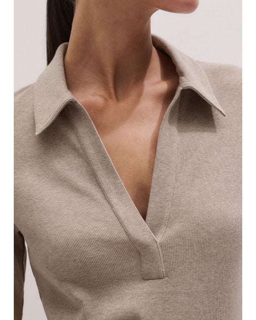 ME+EM Gray Ultimate Longsleeve Rib Polo Top