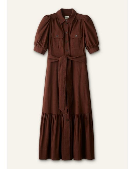 ME+EM Brown Seersucker Midi Shirt Dress + Belt
