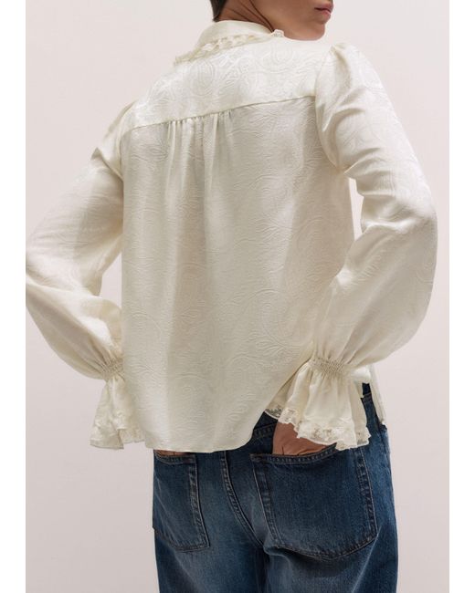 ME+EM Natural Fluid Jacquard And Lace Trim Blouse + Tie