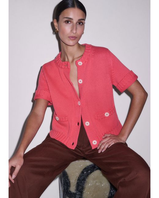 ME+EM Pink Button Through Straight Knit Tee