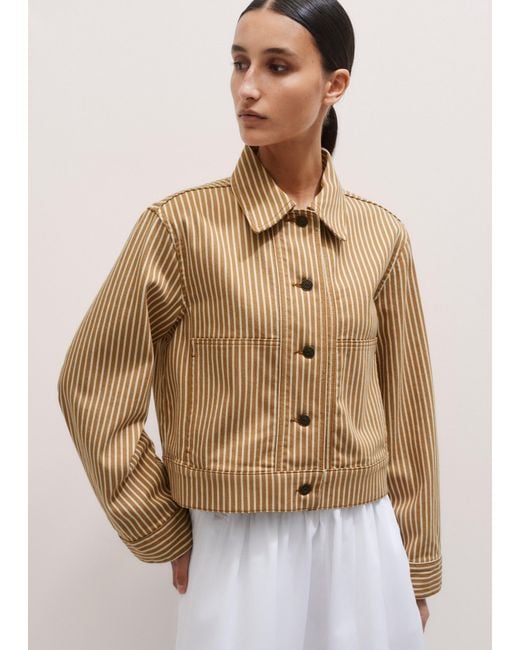 ME+EM Brown Cotton Denim Stripe Jacket
