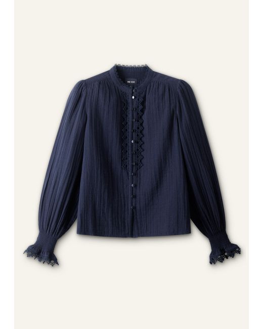 ME+EM Blue Cheesecloth Intricate Detail Blouse